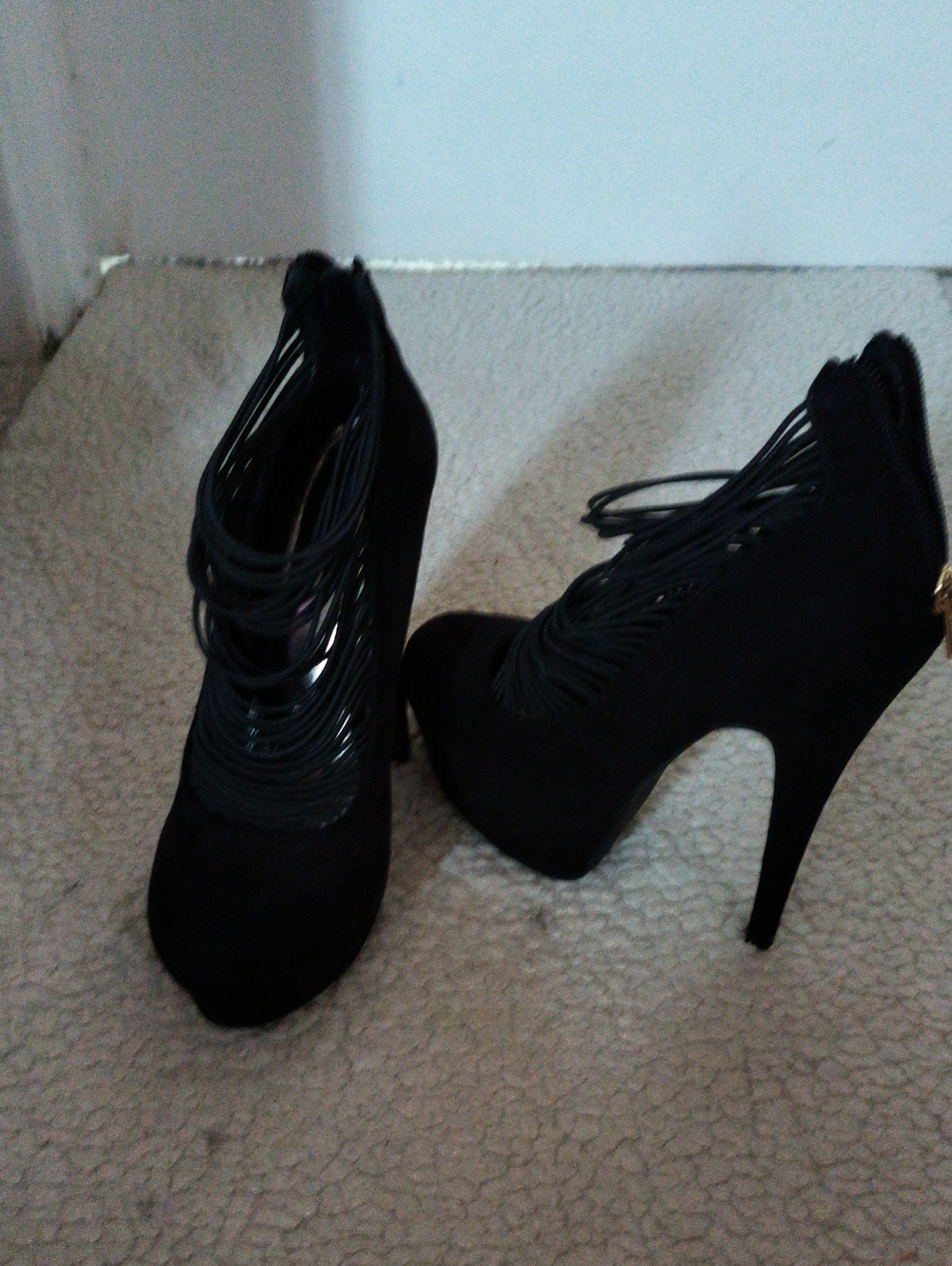 Black High Heel Platform Ankle Boots with Strappy Detail - Brand